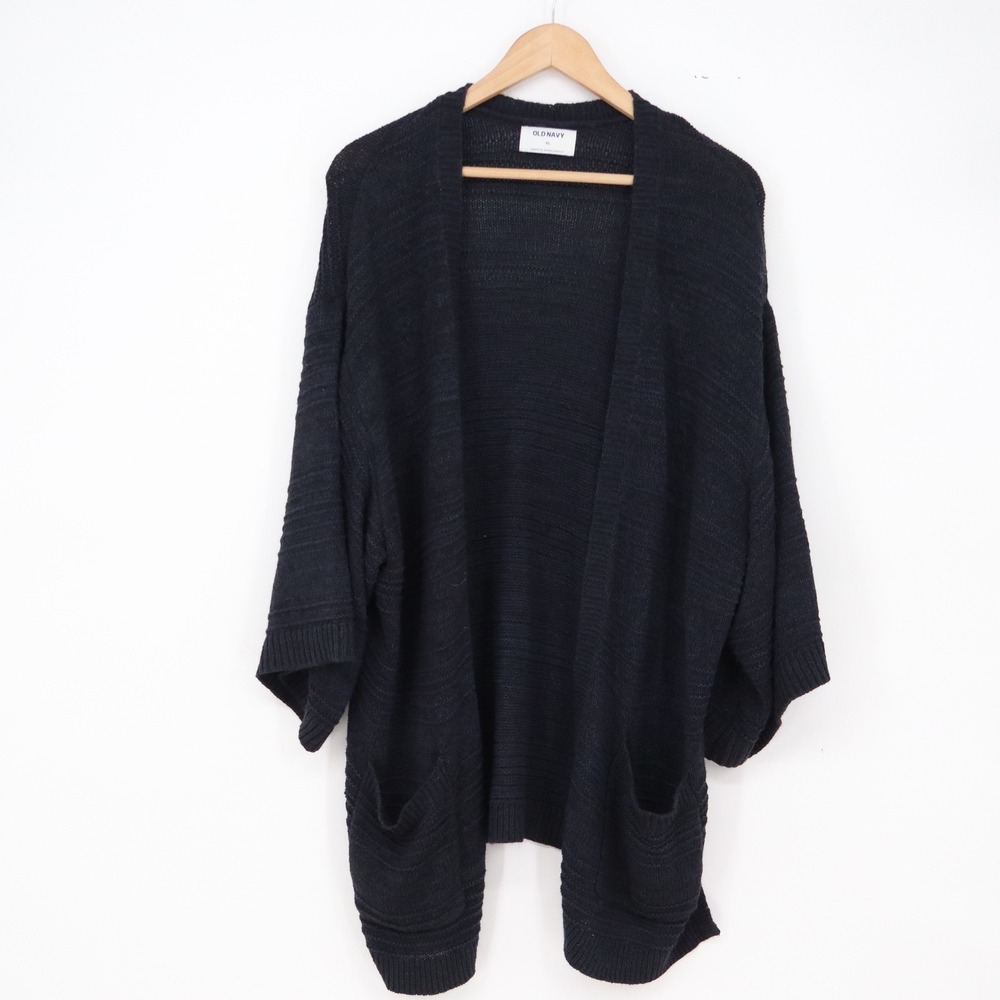 Old Navy Cardigan Womens XL Open Front Navy Blue Textured Knit Pockets Excellent